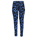 Blue Leopard Print High-Waisted Pocket Leggings