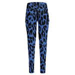 Blue Leopard Print High-Waisted Pocket Leggings