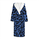 Blue Leopard Print Hooded Bathrobe