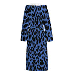 Blue Leopard Print Hooded Bathrobe