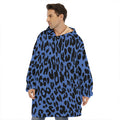 Blue Leopard Print Hoodie Blanket