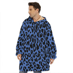 Blue Leopard Print Hoodie Blanket