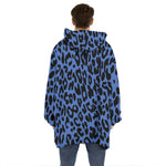 Blue Leopard Print Hoodie Blanket