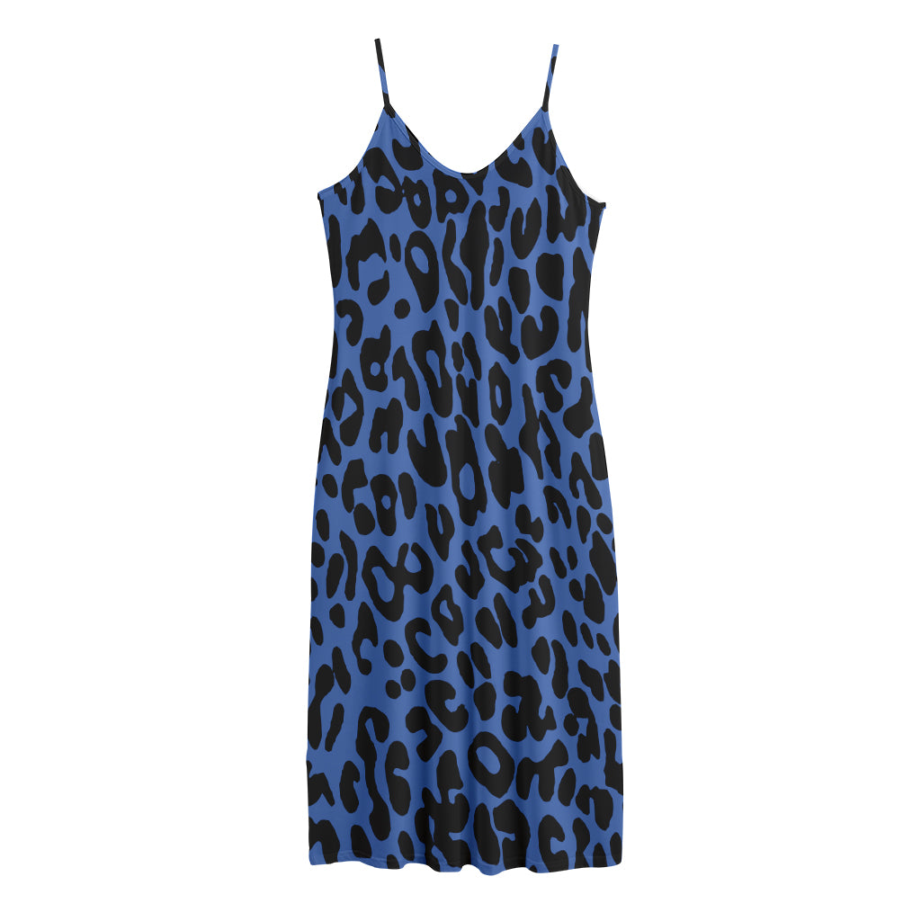 Blue Leopard Print Jersey Midi Cami Dress