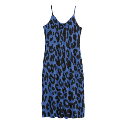Blue Leopard Print Jersey Midi Cami Dress