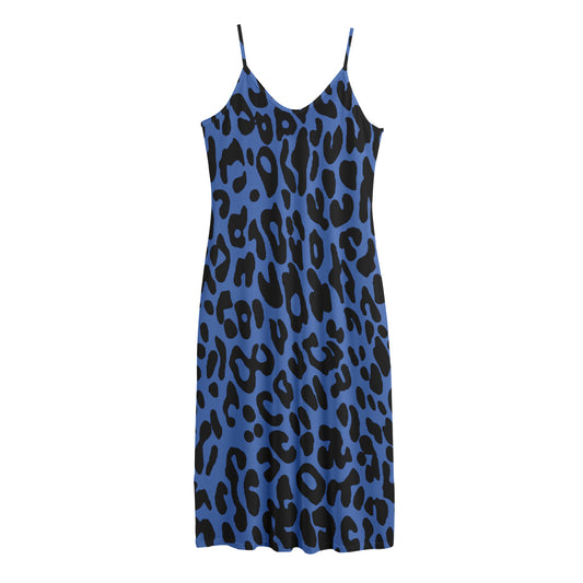 Blue Leopard Print Jersey Midi Cami Dress