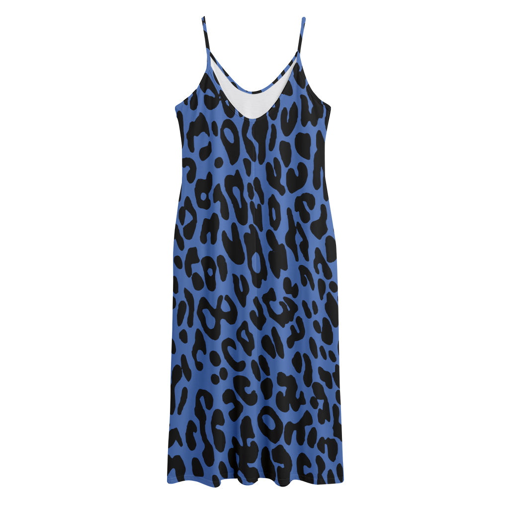 Blue Leopard Print Jersey Midi Cami Dress