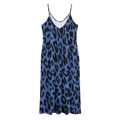 Blue Leopard Print Jersey Midi Cami Dress
