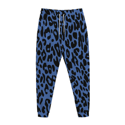 Blue Leopard Print Jogger Pants