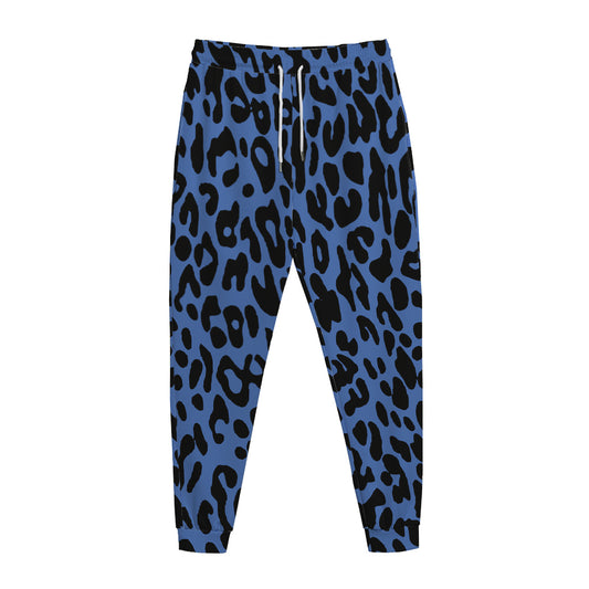 Blue Leopard Print Jogger Pants