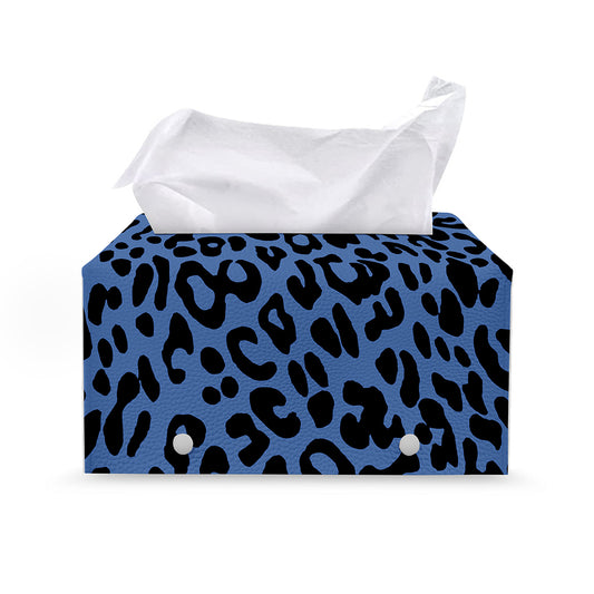 Blue Leopard Print Leather Tissue Box Cover