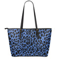 Blue Leopard Print Leather Tote Bag With Zipper