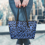 Blue Leopard Print Leather Tote Bag