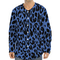 Blue Leopard Print Long Sleeve Baseball Jersey