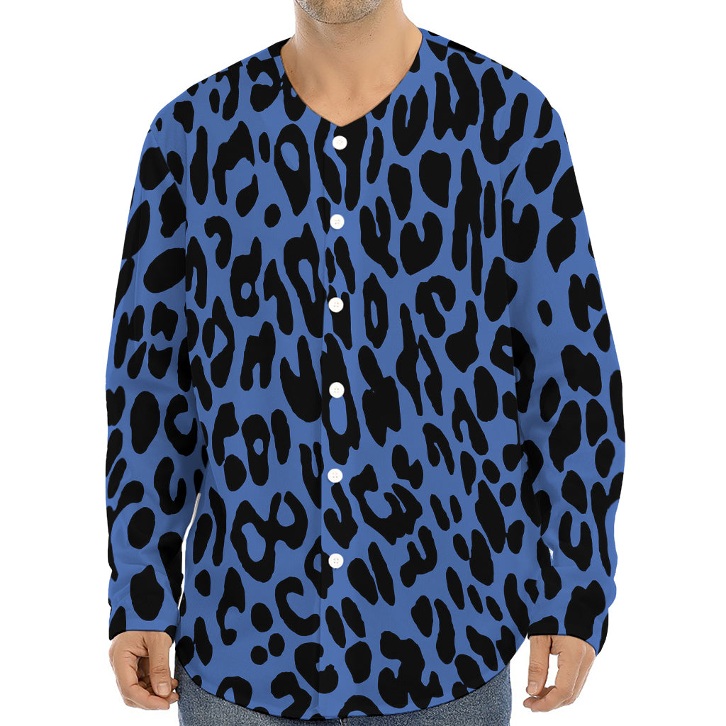 Blue Leopard Print Long Sleeve Baseball Jersey