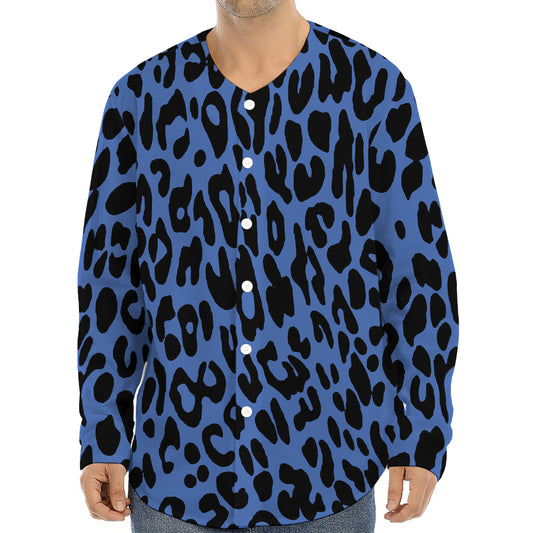 Blue Leopard Print Long Sleeve Baseball Jersey