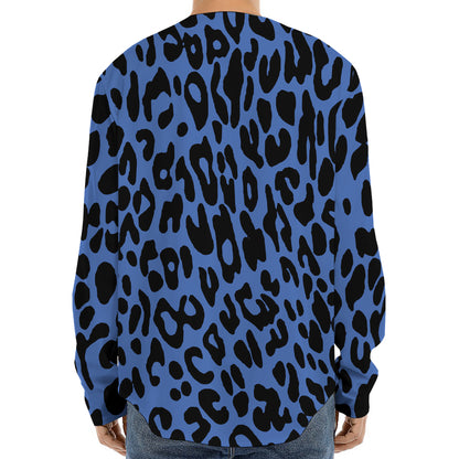 Blue Leopard Print Long Sleeve Baseball Jersey