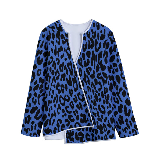 Blue Leopard Print Long Sleeve Short Coat