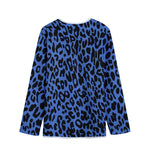 Blue Leopard Print Long Sleeve Short Coat