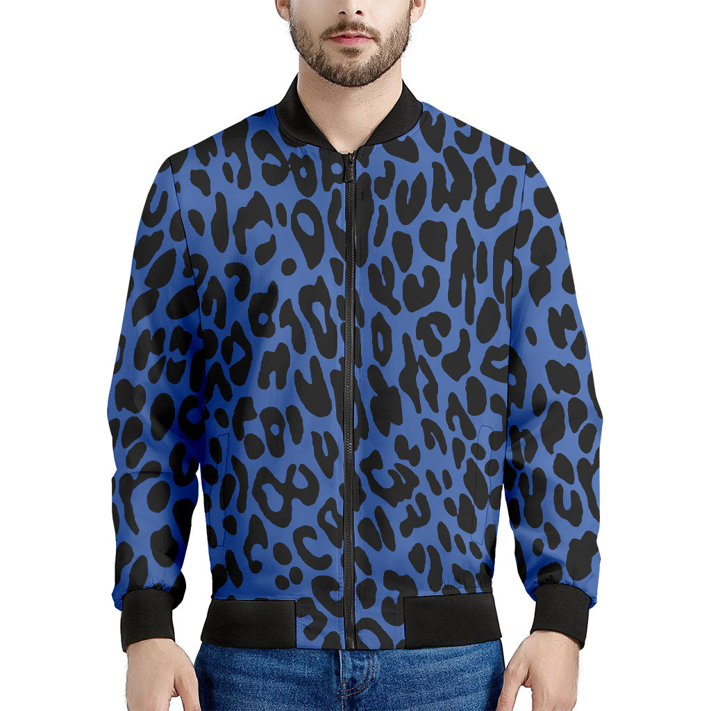 Blue Leopard Print Men's Bomber Jacket