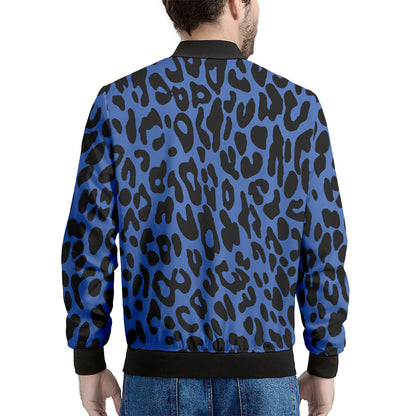 Blue Leopard Print Men's Bomber Jacket