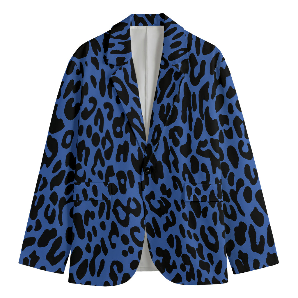 Blue Leopard Print Men's Cotton Blazer