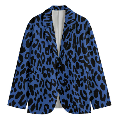 Blue Leopard Print Men's Cotton Blazer