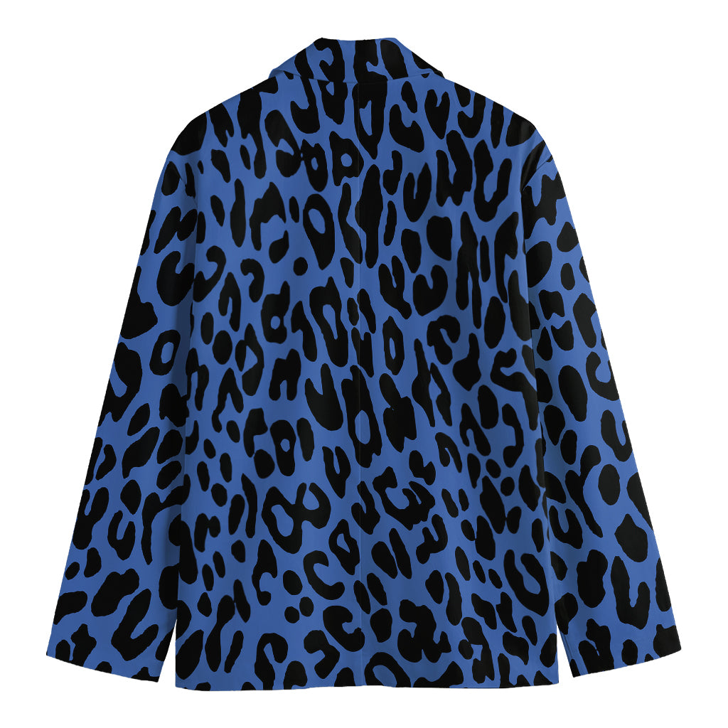 Blue Leopard Print Men's Cotton Blazer