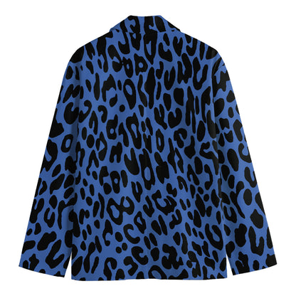 Blue Leopard Print Men's Cotton Blazer