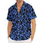 Blue Leopard Print Men's Deep V-Neck Shirt