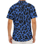 Blue Leopard Print Men's Deep V-Neck Shirt