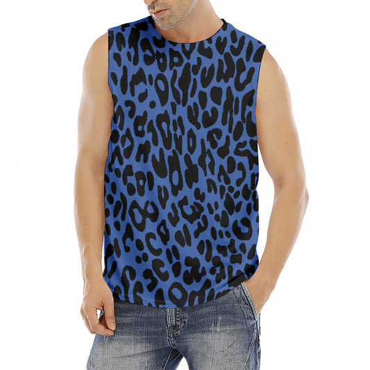 Blue Leopard Print Men's Fitness Tank Top