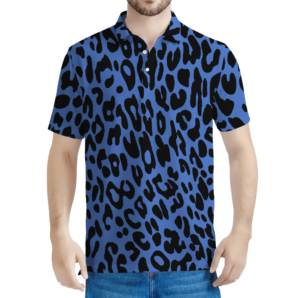 Blue Leopard Print Men's Polo Shirt
