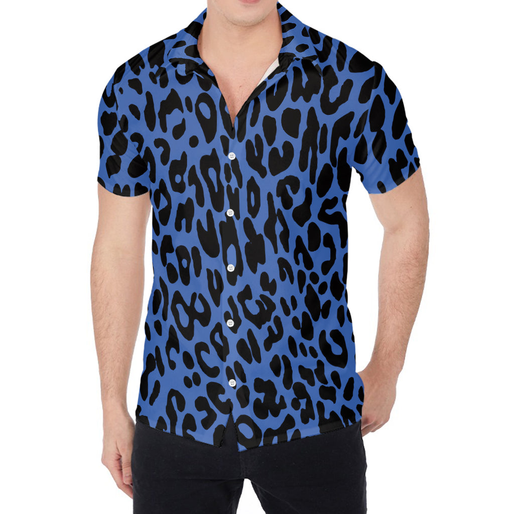 Blue Leopard Print Men's Shirt