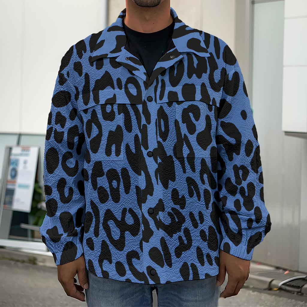Blue Leopard Print Men's Shirt Jacket