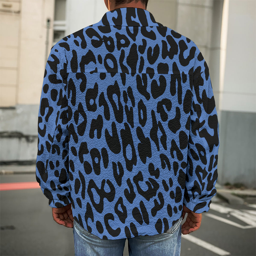 Blue Leopard Print Men's Shirt Jacket