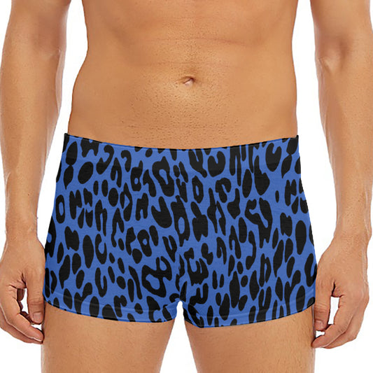 Blue Leopard Print Men's Short Boxer Briefs