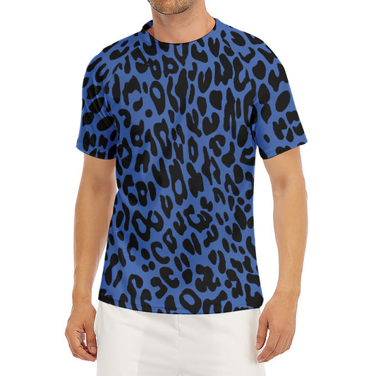 Blue Leopard Print Men's Short Sleeve Rash Guard