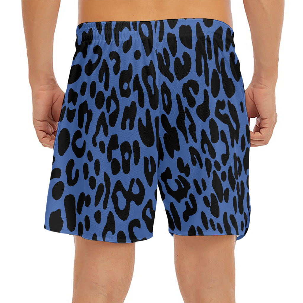 Blue Leopard Print Men's Split Running Shorts