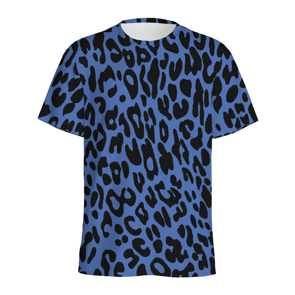 Blue Leopard Print Men's Sports T-Shirt