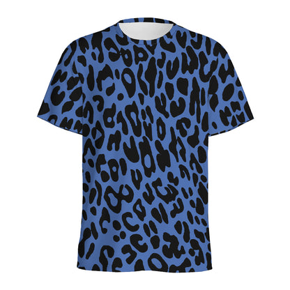 Blue Leopard Print Men's Sports T-Shirt