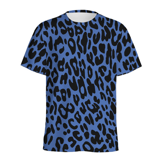 Blue Leopard Print Men's Sports T-Shirt