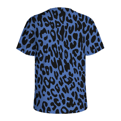 Blue Leopard Print Men's Sports T-Shirt