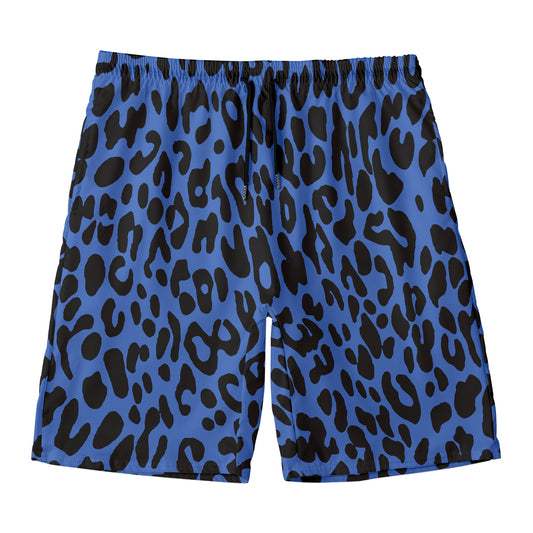 Blue Leopard Print Men's Swim Trunks