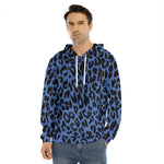 Blue Leopard Print Men's Velvet Pullover Hoodie