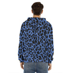 Blue Leopard Print Men's Velvet Pullover Hoodie