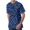 Blue Leopard Print Men's Velvet T-Shirt
