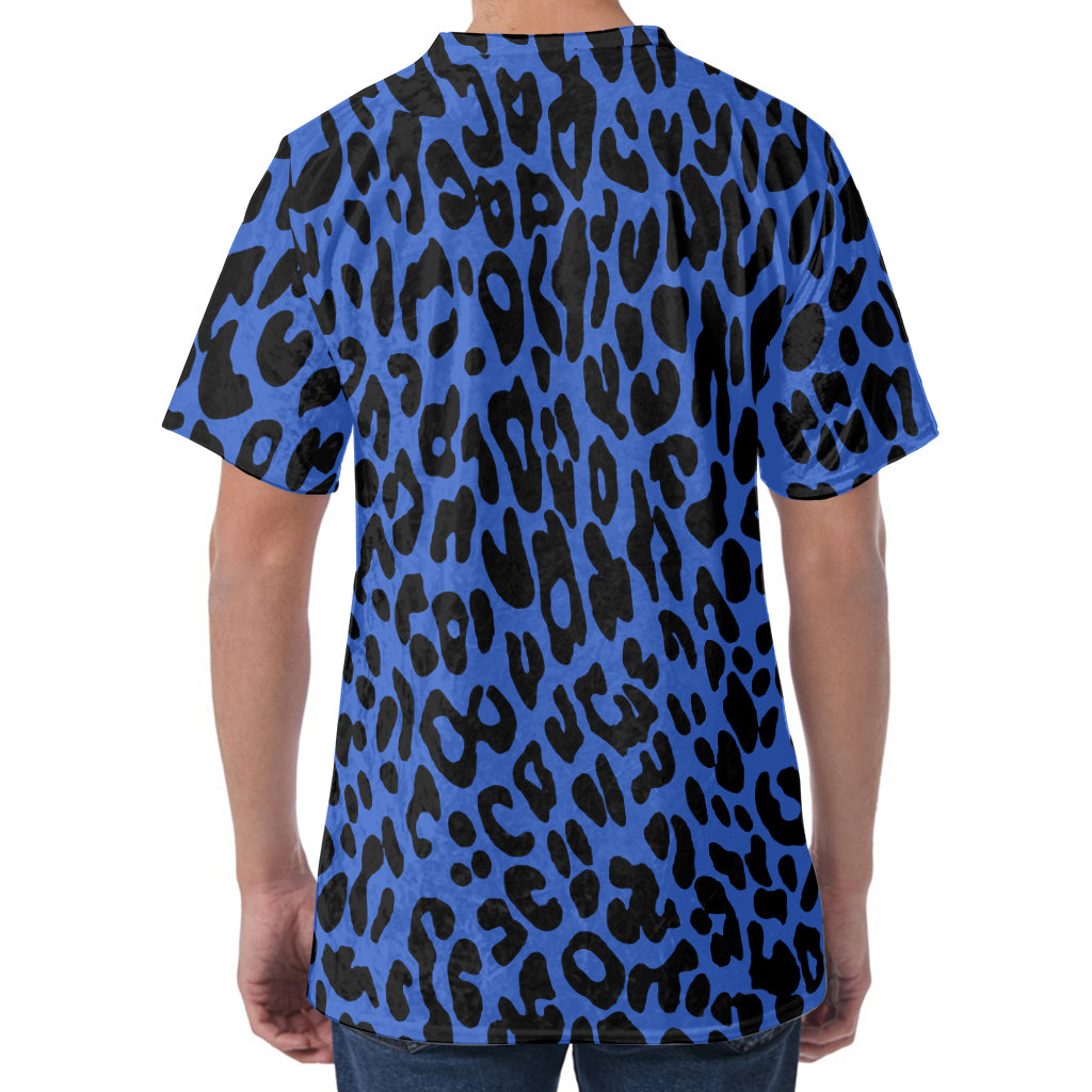 Blue Leopard Print Men's Velvet T-Shirt