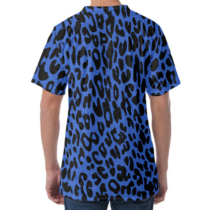 Blue Leopard Print Men's Velvet T-Shirt