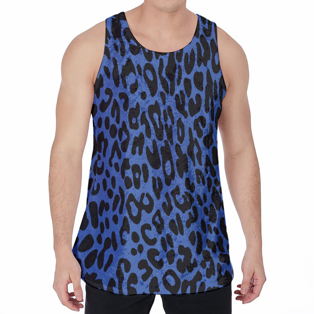 Blue Leopard Print Men's Velvet Tank Top